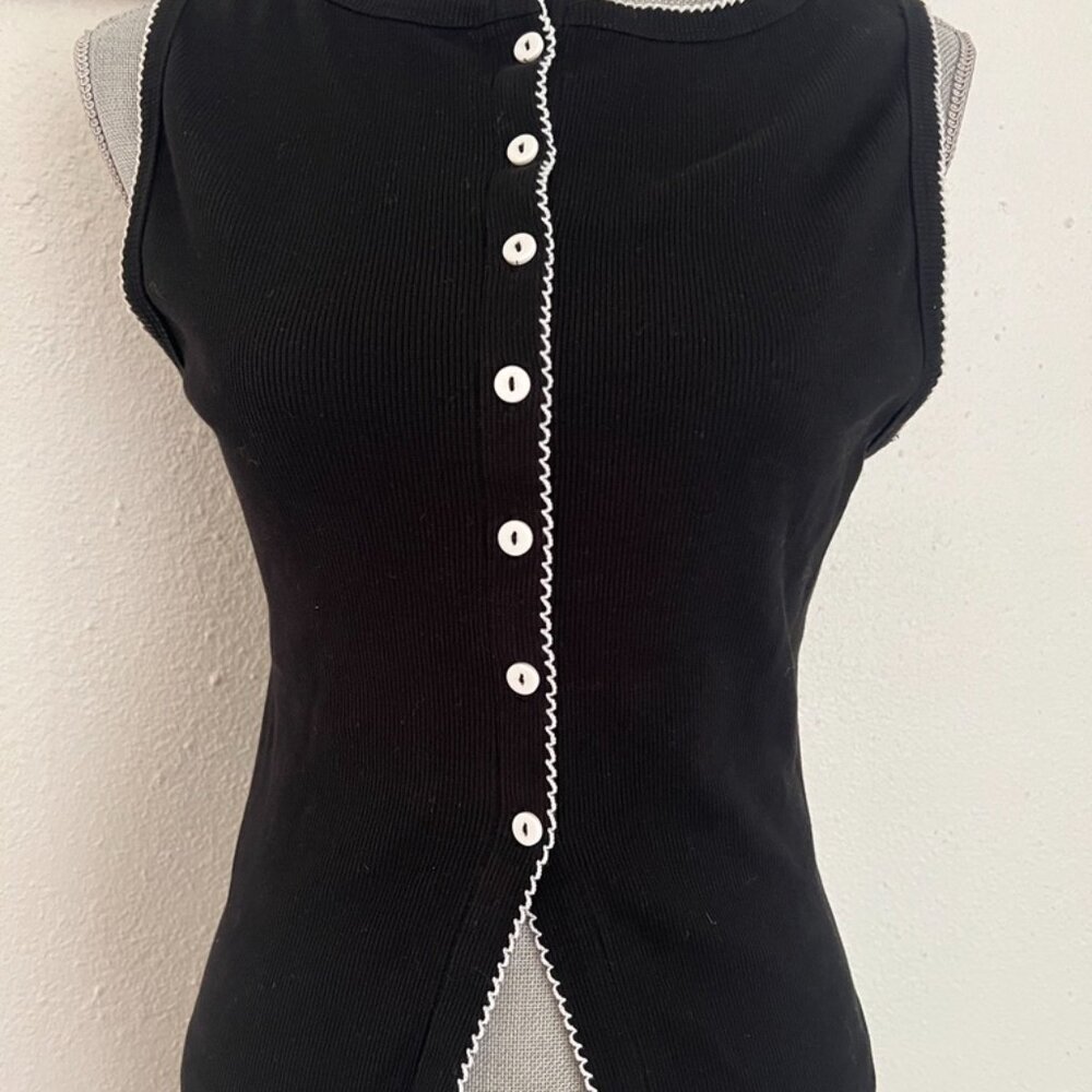 ASOS Black Contrast Trim Sleeveless Button Tank Top - Picture 4 of 5